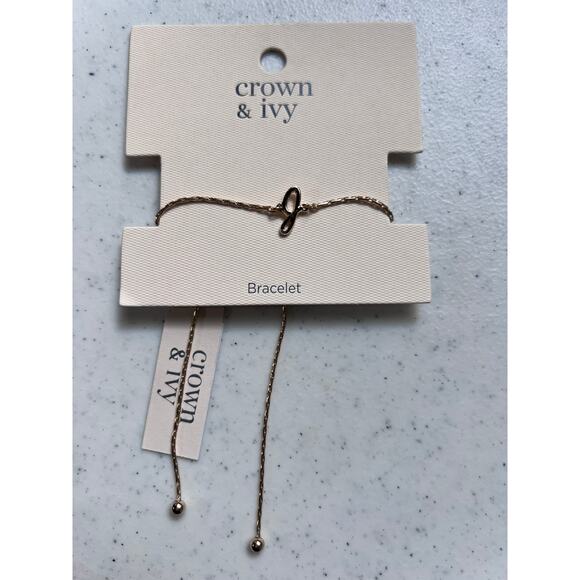 Crown & Ivy Initial 'J' Slider Bracelet Gold Tone NEW! - Picture 1 of 5